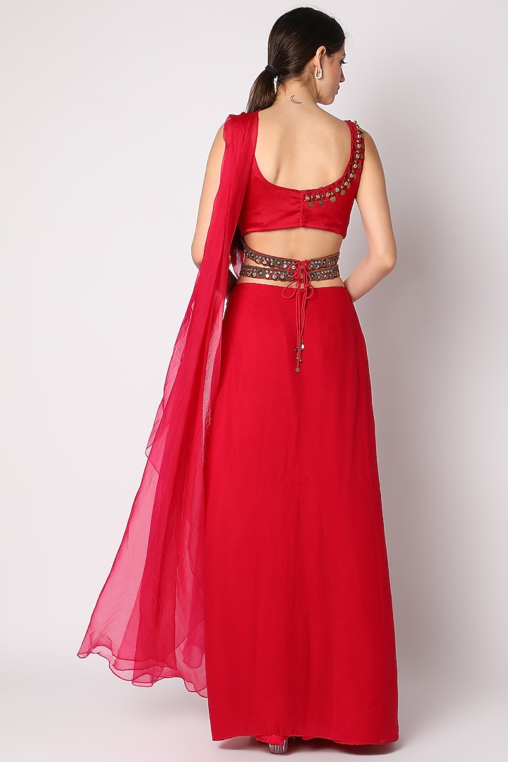 Fuchsia Pink Pre-Draped Sharara Wedding Saree Set by Ridhima Bhasin at Pernia's Pop Up Shop